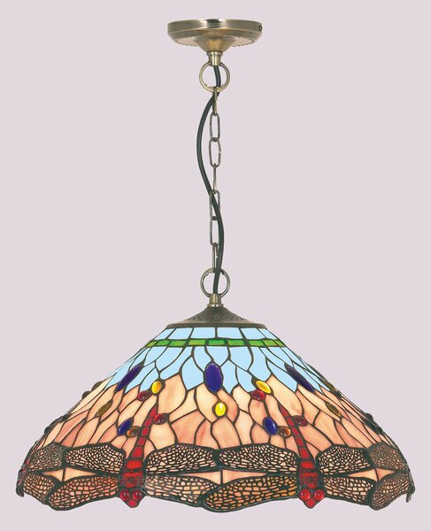 Searchlight Lampă suspendată Dragonfly stil Tiffany, reglabil, Multicolor, Camera de zi / sufragerie, Sticlă, Tiffany