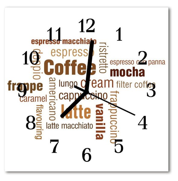 Ceas de perete din sticla pătrat Cafea Alimente și băuturi Brown