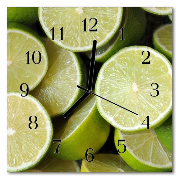 Ceas de perete din sticla pătrat Lime Green Fruit