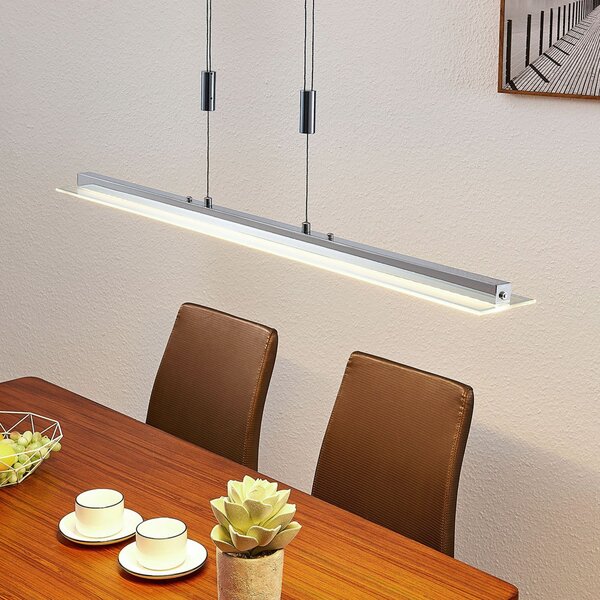 Lindby Lampă suspendată LED Sladja, crom, sticlă, variator tactil, reglabil, Metalic, Camera de zi / sufragerie, Sticlă, Modern