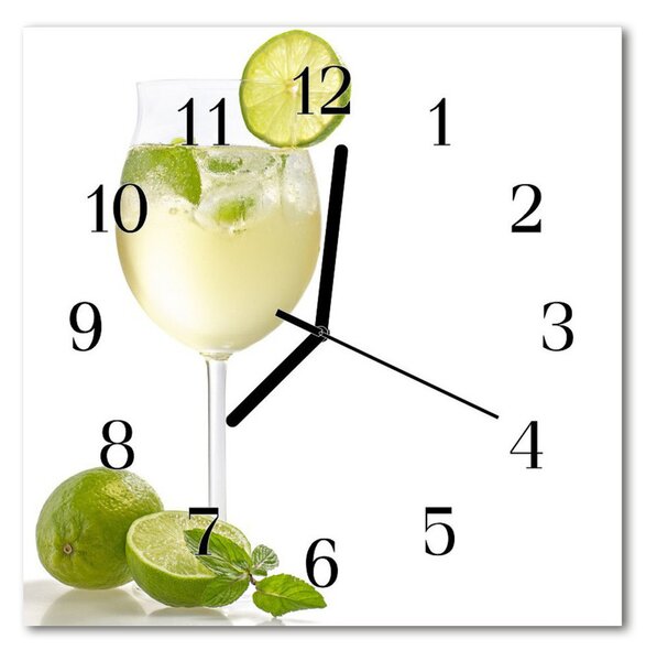 Ceas de perete din sticla pătrat Lime Green Fruit