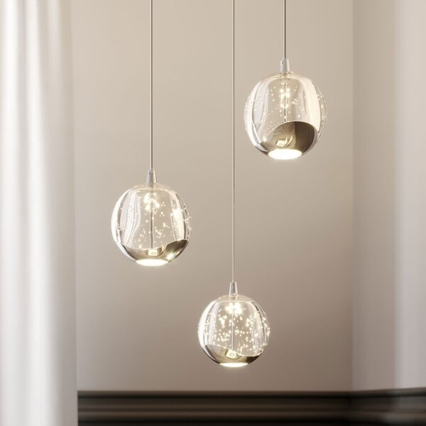 Lucande Lampă suspendată LED Hayley, Ø 25 cm, 3 becuri, crom, sticlă, Transparent, Camera de zi / sufragerie, Sticlă, Modern