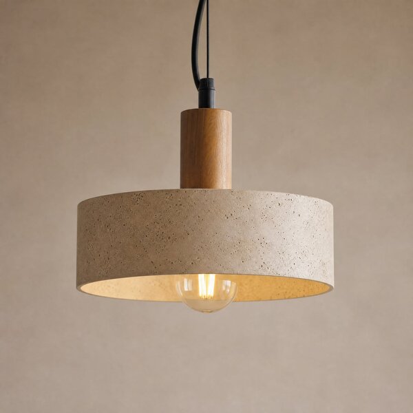 Lucande Lampă suspendată Carlotta, cu 1 bec, Ø 27 cm, bej, beton, reglabil, Bej, Camera de zi / sufragerie, Beton, Modern