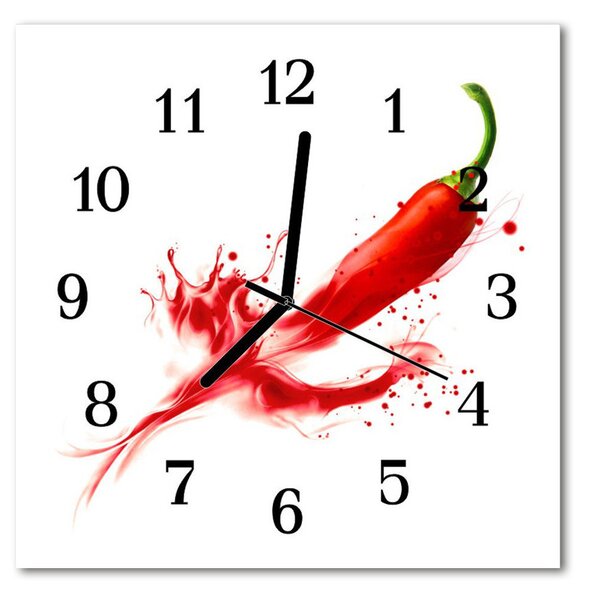 Ceas de perete din sticla pătrat Chili Pepper Chili Pepper Red