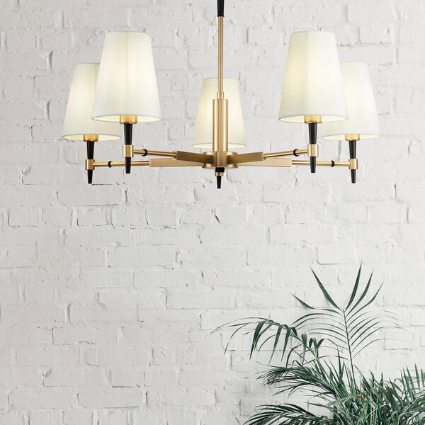 Maytoni Zaragoza candelabru 5 becuri abajur textil, reglabil, Auriu / Alamă, Camera de zi / sufragerie, Metal, Modern