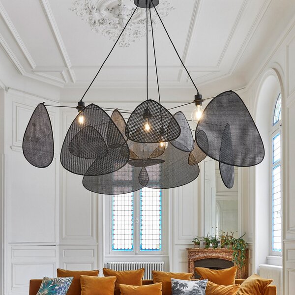 MARKET SET lampă suspendată Screen XXL, 90 cm, negru, ratan, reglabil, Negru, Camera de zi / sufragerie, Lemn, Design