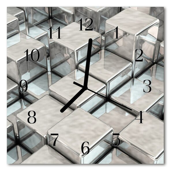 Ceas de perete din sticla pătrat Cube Cube Gray