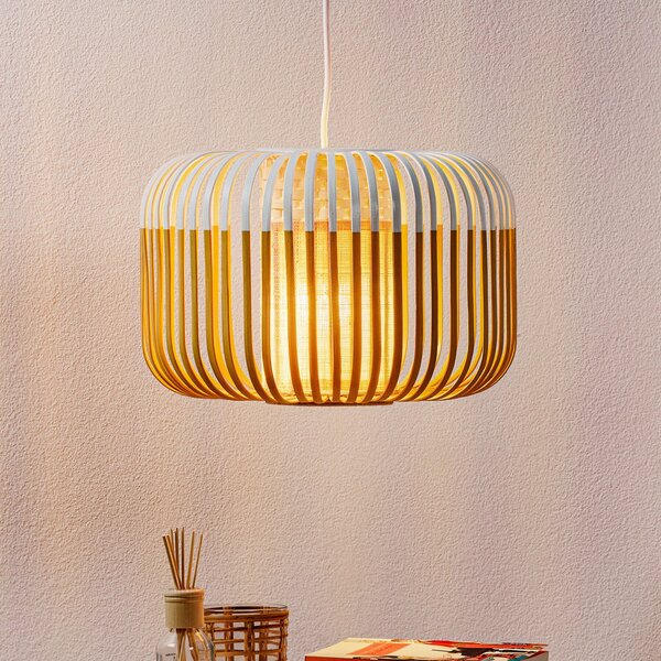 Forestier Lampă suspendată Bamboo S, Ø 35 cm, albă, reglabil, Alb, Camera de zi / sufragerie, Bamboo, Design
