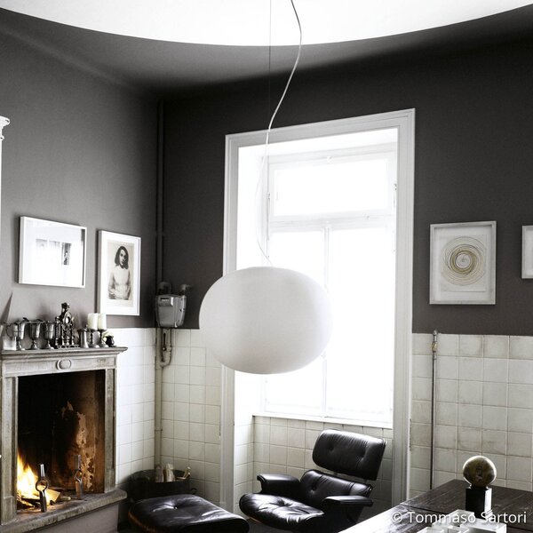 FLOS Glo-Ball - lampă suspendată sferică 45 cm, reglabil, Alb, Camera de zi / sufragerie, Sticlă, Design, glob