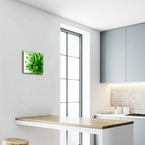 Ceas de perete din sticla pătrat Aloe Aloe Green