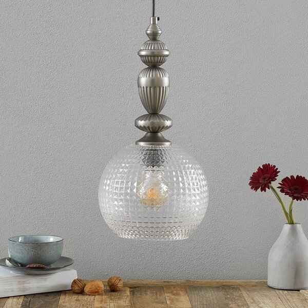 Viokef Talisa - lampă pendul abajur de sticlă decorativ, reglabil, Gri, Camera de zi / sufragerie, Sticlă, Modern
