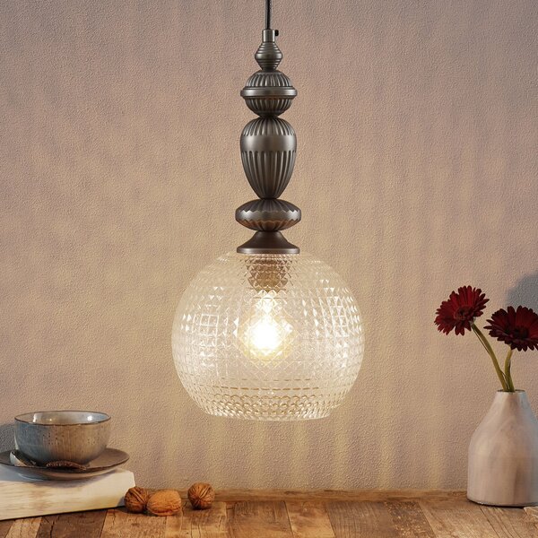 Viokef Talisa - lampă pendul abajur de sticlă decorativ, reglabil, Gri, Camera de zi / sufragerie, Sticlă, Modern