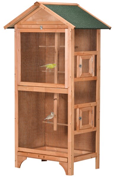 PawHut Colivie pentru Păsări cu 3 Deschideri cu Blocare, 4 Stinghii și Tavă Detașabilă, 80.5x57x153 cm, Portocaliu | Aosom Romania