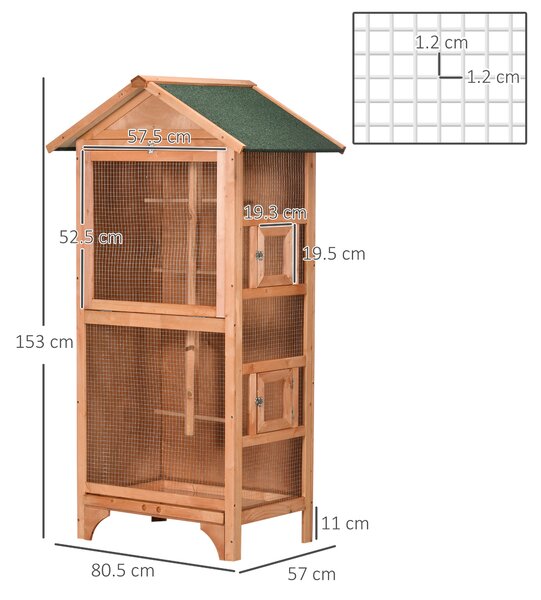 PawHut Colivie pentru Păsări cu 3 Deschideri cu Blocare, 4 Stinghii și Tavă Detașabilă, 80.5x57x153 cm, Portocaliu | Aosom Romania
