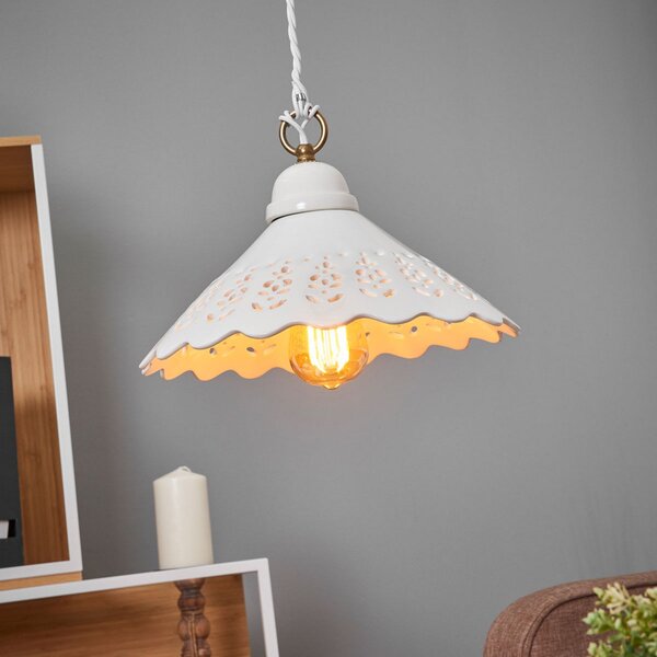 Ceramiche Pizzo lampă suspendată, o sursă, 30 cm, reglabil, Alb, Camera de zi / sufragerie, Ceramică, Casă de țară / Rustic