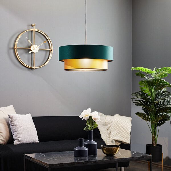 Maco Design Lampă suspendată Dorina, verde/auriu Ø 50cm, reglabil, Verde, Camera de zi / sufragerie, Plastic, Modern