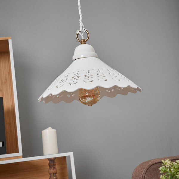 Ceramiche Pizzo lampă suspendată, o sursă, 30 cm, reglabil, Alb, Camera de zi / sufragerie, Ceramică, Casă de țară / Rustic