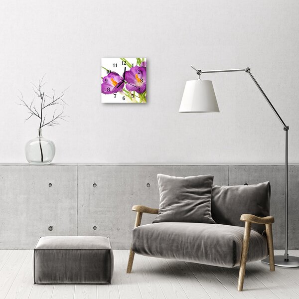 Ceas de perete din sticla pătrat Branduse branduse Purple