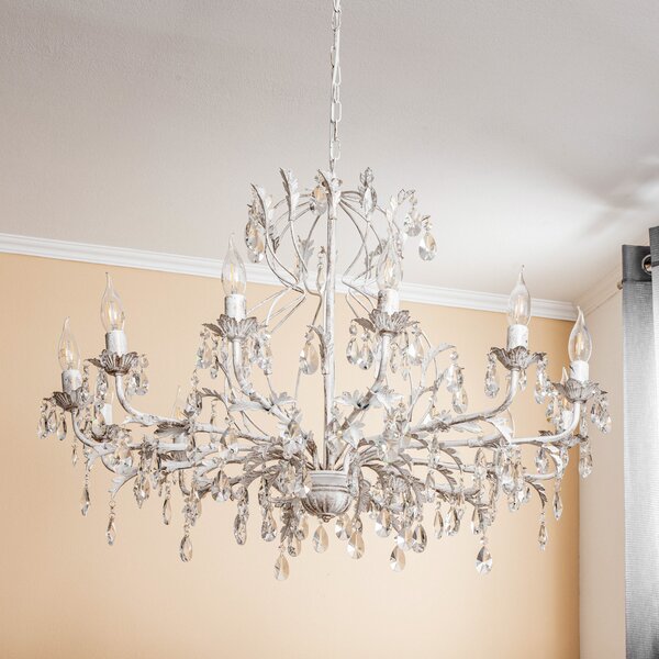 ONLI Candelabru de cristal Teresa, fildeș 12 becuri, reglabil, Bej, Camera de zi / sufragerie, Metal, Antichitate