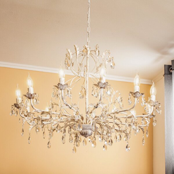 ONLI Candelabru de cristal Teresa, fildeș 12 becuri, reglabil, Bej, Camera de zi / sufragerie, Metal, Antichitate