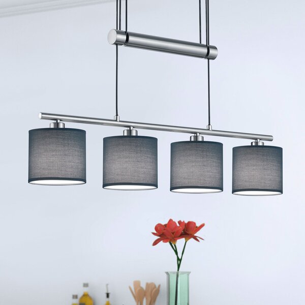 Trio Lighting Abajururi din țesătură gri - Lampă suspendată cu 4 becuri Garda, reglabil, Gri, Camera de zi / sufragerie, Metal, Modern