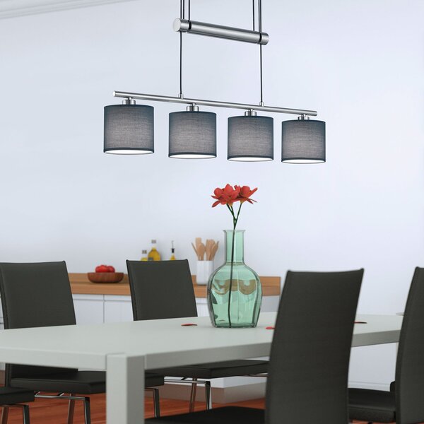 Trio Lighting Abajururi din țesătură gri - Lampă suspendată cu 4 becuri Garda, reglabil, Gri, Camera de zi / sufragerie, Metal, Modern