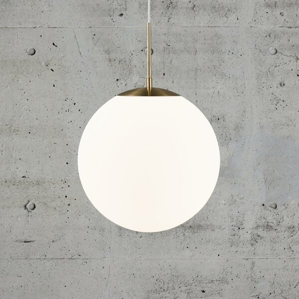 Nordlux Lampă suspendată Grant din alamă cu glob sticlă Ø 35cm, reglabil, Alb, Camera de zi / sufragerie, Sticlă