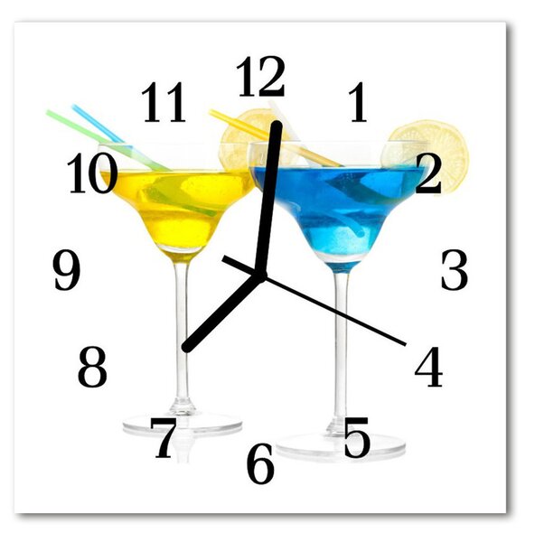 Ceas de perete din sticla pătrat Cocktail Alimente și băuturi Multi-colorat