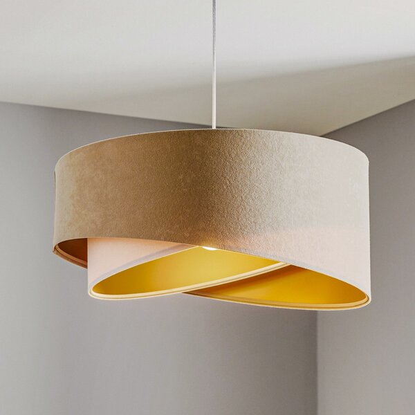Maco Design Lampă suspendată Vivien, tricoloră, crem/alb/auriu, reglabil, Bej, Camera de zi / sufragerie, Țesătură / Textil, Modern