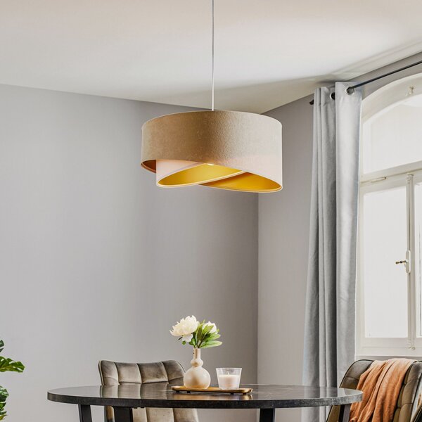 Maco Design Lampă suspendată Vivien, tricoloră, crem/alb/auriu, reglabil, Bej, Camera de zi / sufragerie, Țesătură / Textil, Modern