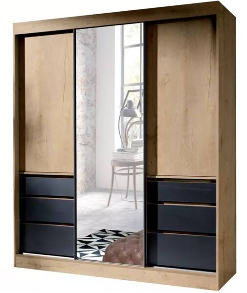 Dulap de haine Hanila 180 (Stejar lefkas + negru). Promo -16%. 1018065