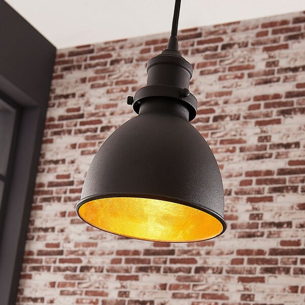 Lindby lampă suspendată Jasminka, negru / auriu, metal, 1 bec., reglabil, Negru, Bucătărie, Metal, Modern