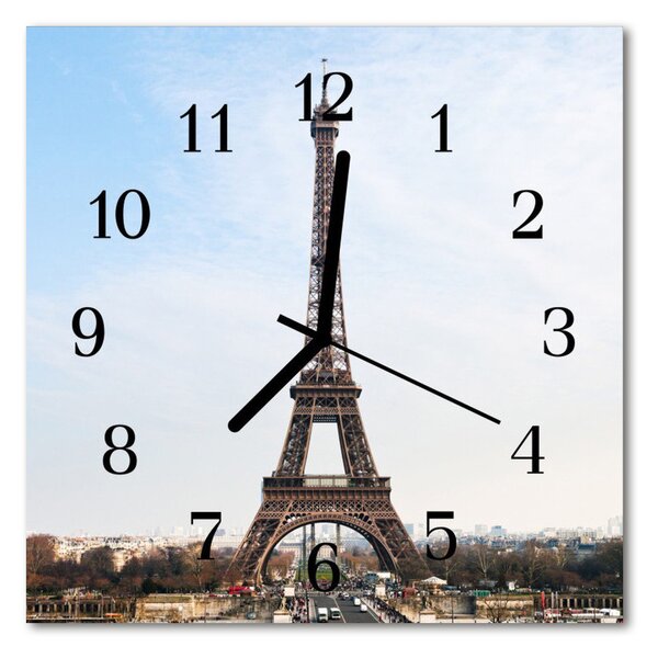 Ceas de perete din sticla pătrat Turnul Eiffel Arhitectura Brown