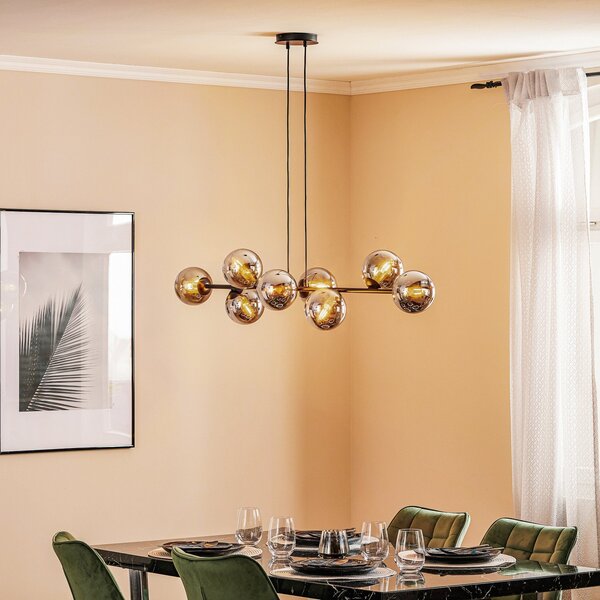 EMIBIG LIGHTING Lampă suspendată Glassy, 8 becuri, negru, grafit, sticlă, E14, reglabil, Negru, Camera de zi / sufragerie, Sticlă, Modern, glob
