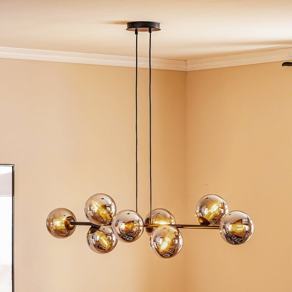 EMIBIG LIGHTING Lampă suspendată Glassy, 8 becuri, negru, grafit, sticlă, E14, reglabil, Negru, Camera de zi / sufragerie, Sticlă, Modern, glob