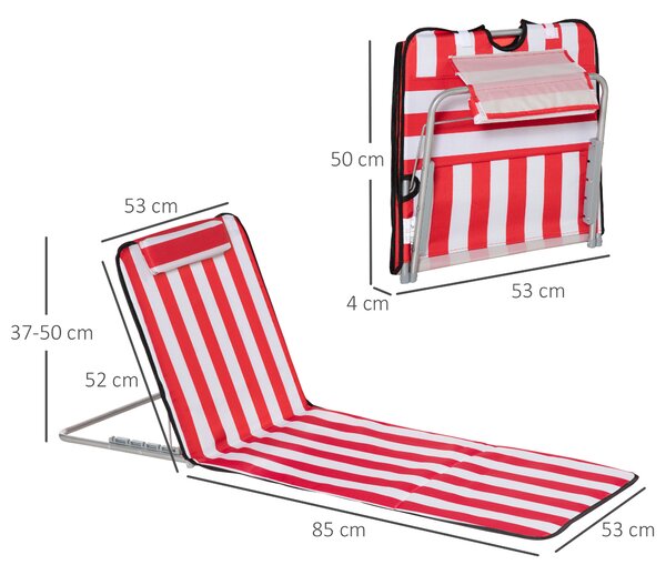 Outsunny Set 2 Șezlonguri de Plajă cu Spătar Reglabil în 5 Poziții, Tetieră și Geantă de Transport, 124x53x45 cm, Roșu | Aosom Romania