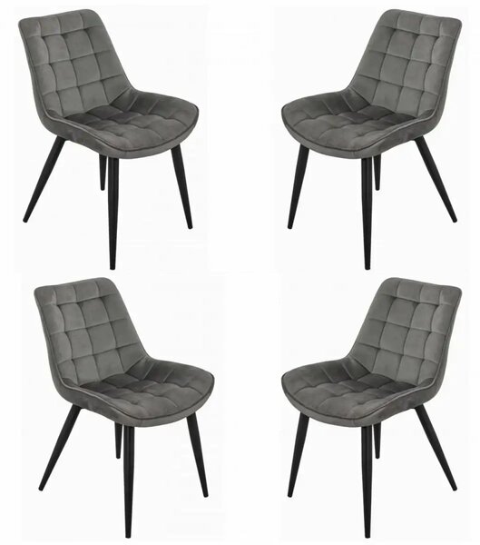 Set masa 80 cm blat MDF si 4 scaune Dnv Homs catifea gri, picioare metalice negre