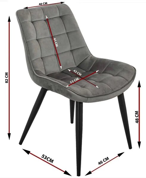 Set masa 80 cm blat MDF si 4 scaune Dnv Homs catifea gri, picioare metalice negre