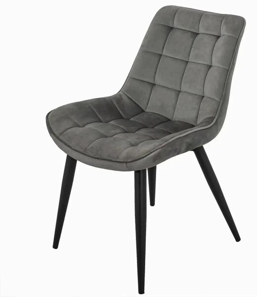 Set masa 80 cm blat MDF si 4 scaune Dnv Homs catifea gri, picioare metalice negre