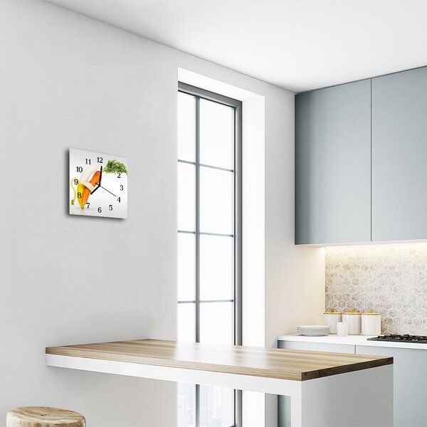 Ceas de perete din sticla pătrat Morcovii Banana Banana Morcovi Orange
