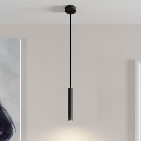 Arcchio Lampă suspendată LED Franka, 1 bec, Ø 4 cm, negru, Negru, Camera de zi / sufragerie, Metal, Modern