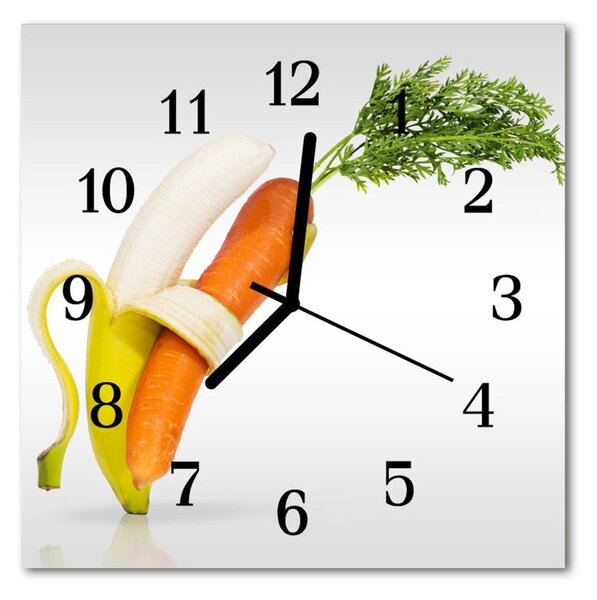 Ceas de perete din sticla pătrat Morcovii Banana Banana Morcovi Orange