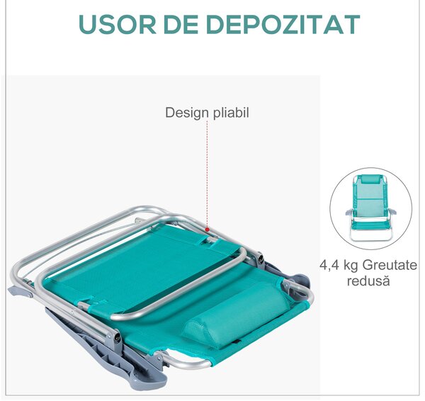 Outsunny Set 2 Scaune de Camping Pliabile cu Tetieră Căptușită și Spătar Reglabil în 6 Poziții, 62x65x80 cm, Albastru | Aosom Romania
