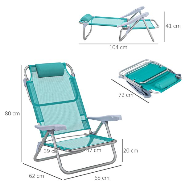 Outsunny Set 2 Scaune de Camping Pliabile cu Tetieră Căptușită și Spătar Reglabil în 6 Poziții, 62x65x80 cm, Albastru | Aosom Romania