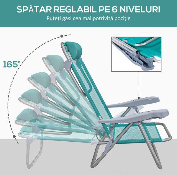 Outsunny Set 2 Scaune de Camping Pliabile cu Tetieră Căptușită și Spătar Reglabil în 6 Poziții, 62x65x80 cm, Albastru | Aosom Romania