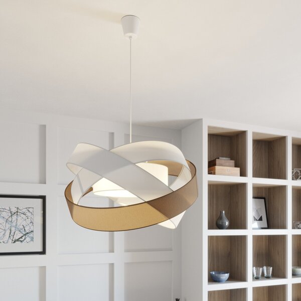 Lindby Lampă suspendată Simaria, maro/gri/alb, Ø 60 cm, E27, reglabil, Maro / Rugină, Camera de zi / sufragerie, Țesătură / Textil, Modern