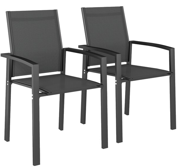 Outsunny Set de 2 Scaune de Grădină cu Cadru din Aluminiu, Plasă Respirabilă și Cotiere, 56x58x89 cm, Gri Închis | Aosom Romania