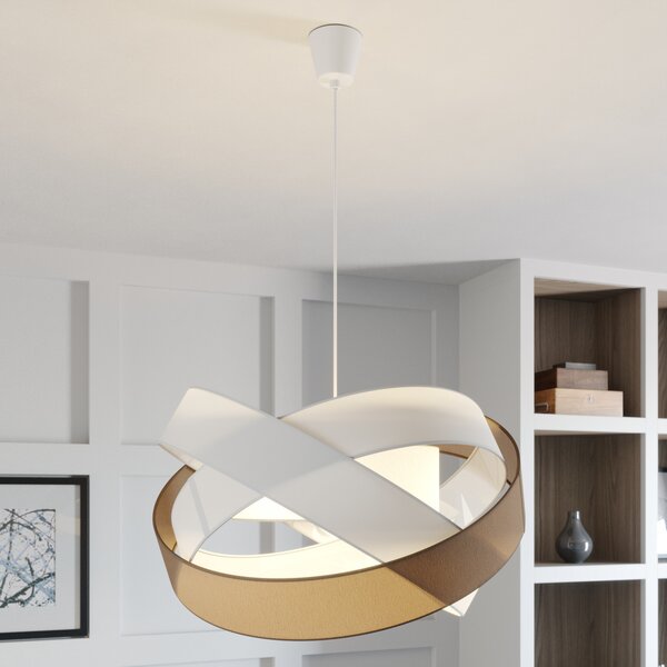 Lindby Lampă suspendată Simaria, maro/gri/alb, Ø 60 cm, E27, reglabil, Maro / Rugină, Camera de zi / sufragerie, Țesătură / Textil, Modern
