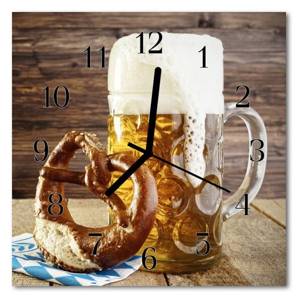 Ceas de perete din sticla pătrat Bere covrig Food and Drinks Brown
