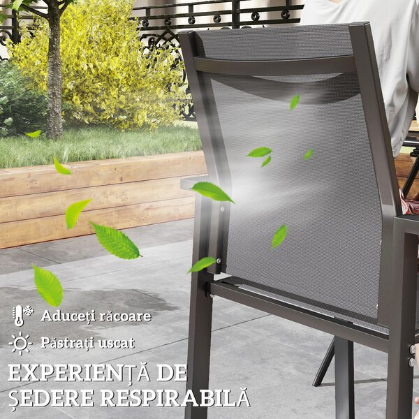 Outsunny Set de 2 Scaune de Grădină cu Cadru din Aluminiu, Plasă Respirabilă și Cotiere, 56x58x89 cm, Gri Închis | Aosom Romania